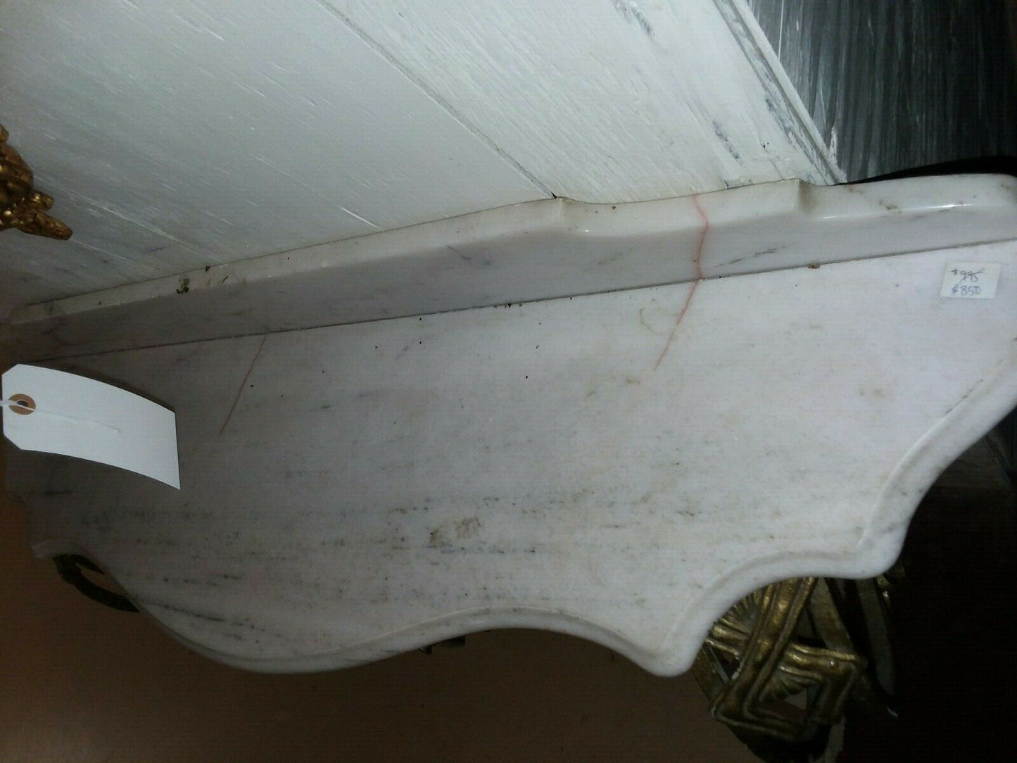 Antique Gilt Metal Console with Marble Top Entryway Italian