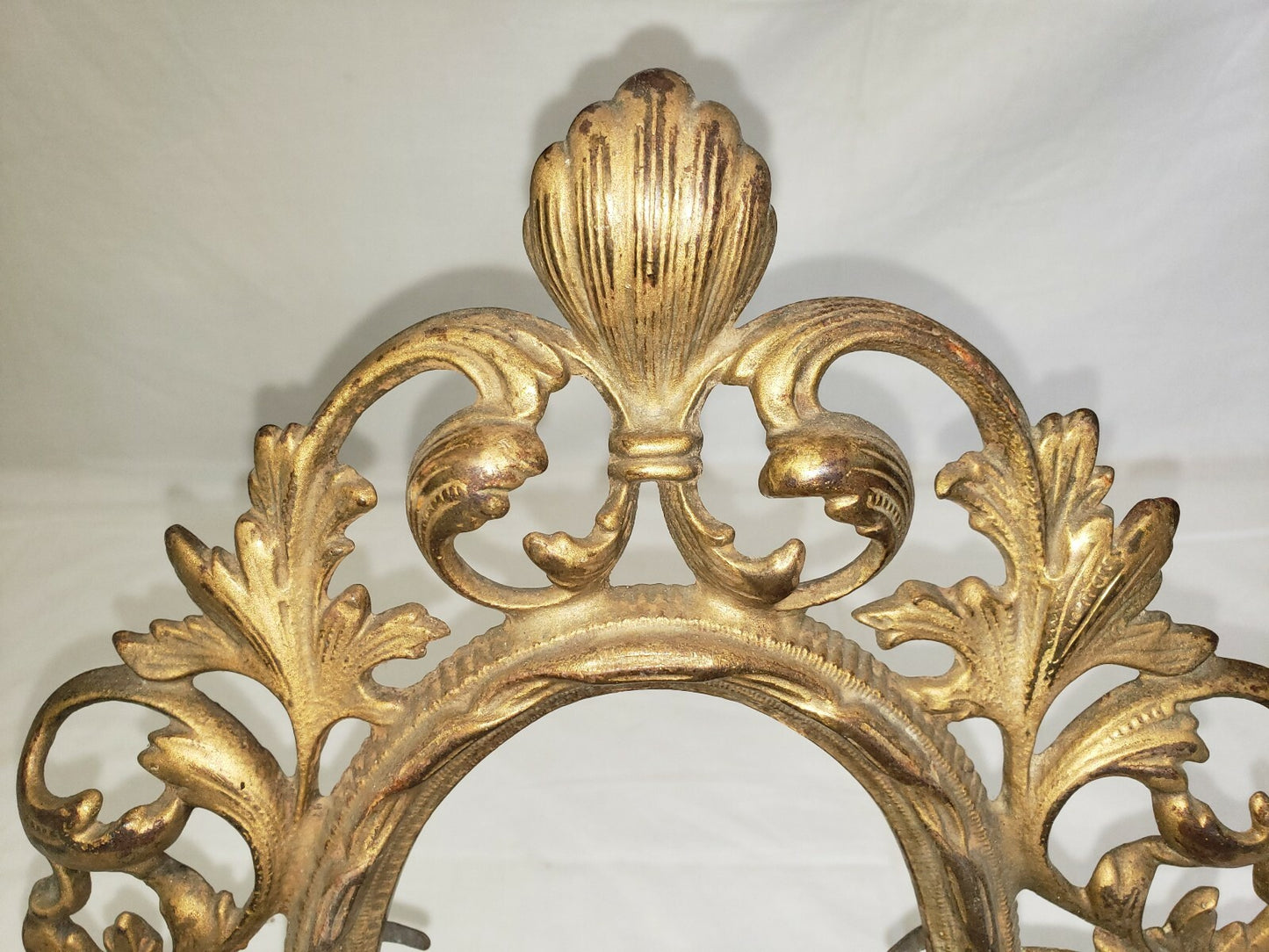 Antique Oval Gilt Cast Iron Tabletop Picture Frame  H 11" x W 8.5"  w Leg Rococo