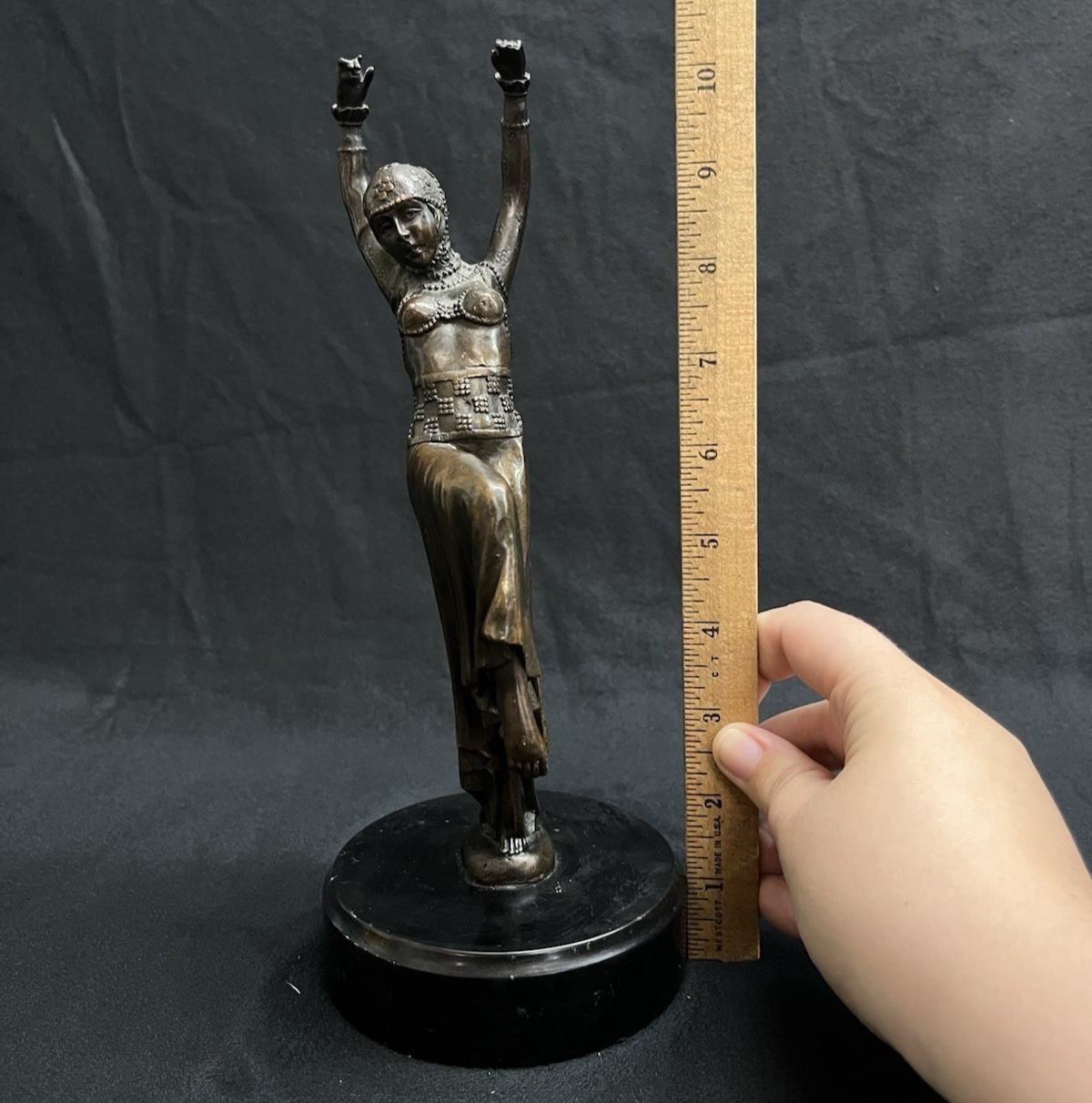 D.H. Chiparus Inspired Art Deco Bronze Dancer Sculpture w/ Marble Base