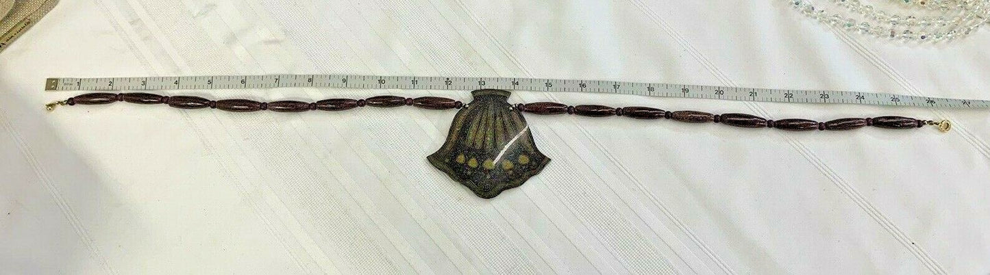 Inlaid Epoxy Green Resin Flower Necklace Beads Real stone burgundy Beads Vintage