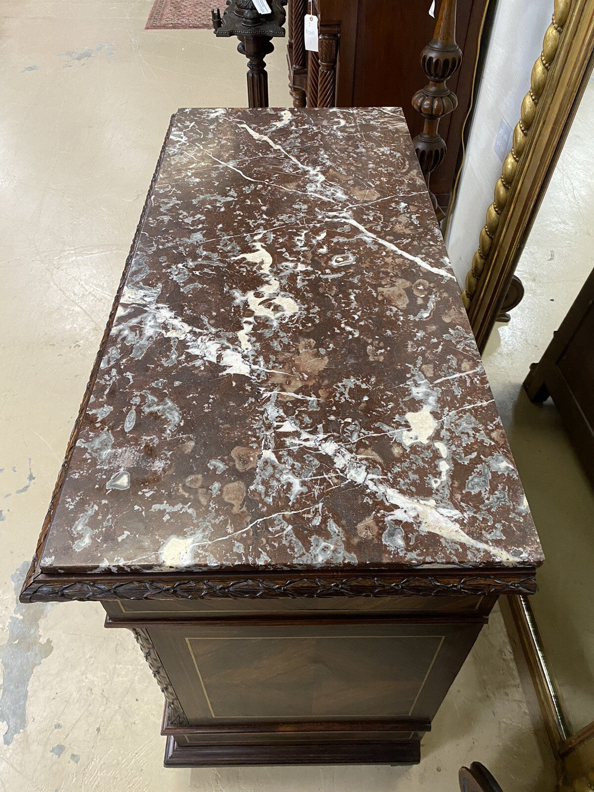 FRENCH MARBLE-TOP ROSEWOOD COMMODE SECRETAIRE CHEST OF DRAWERS