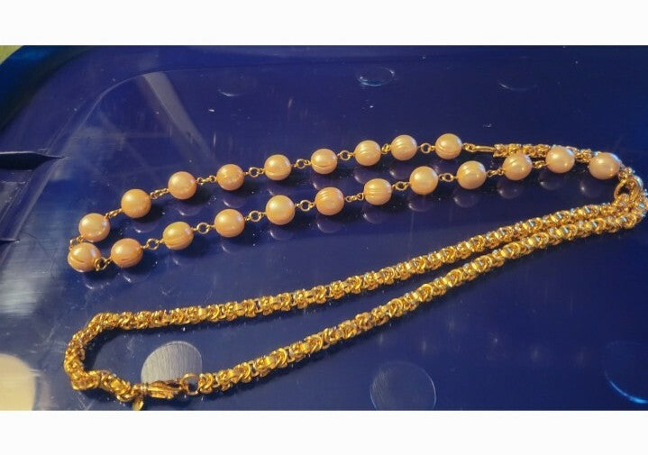 HONORA Bronze ITALY Baroque Pink Pearl 36" NECKLACE w/Byzantine Chain