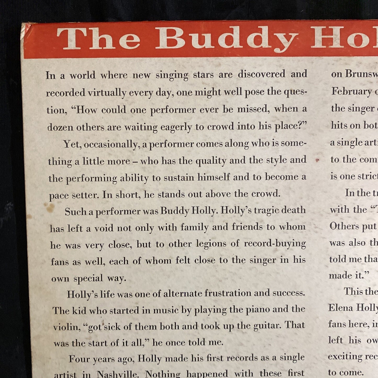 Buddy Holly – The Buddy Holly Story 1st ISSUE 1st PRESS CORAL CRL57279