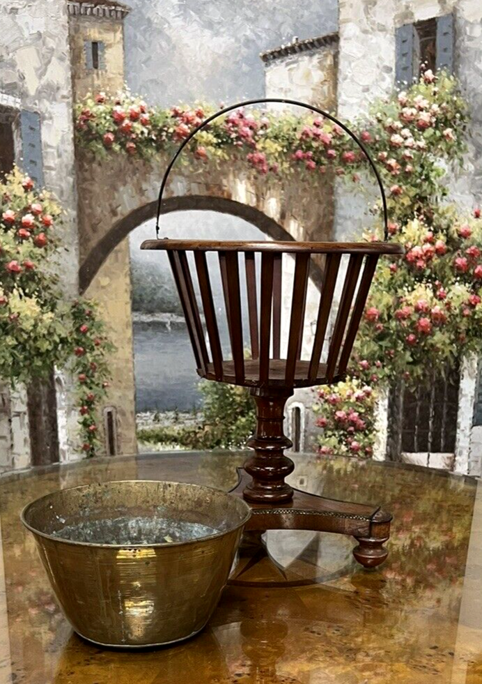 Antique French Fluted Jardiniere Planter Wine Champagne Chiller Bucket w/ Handle