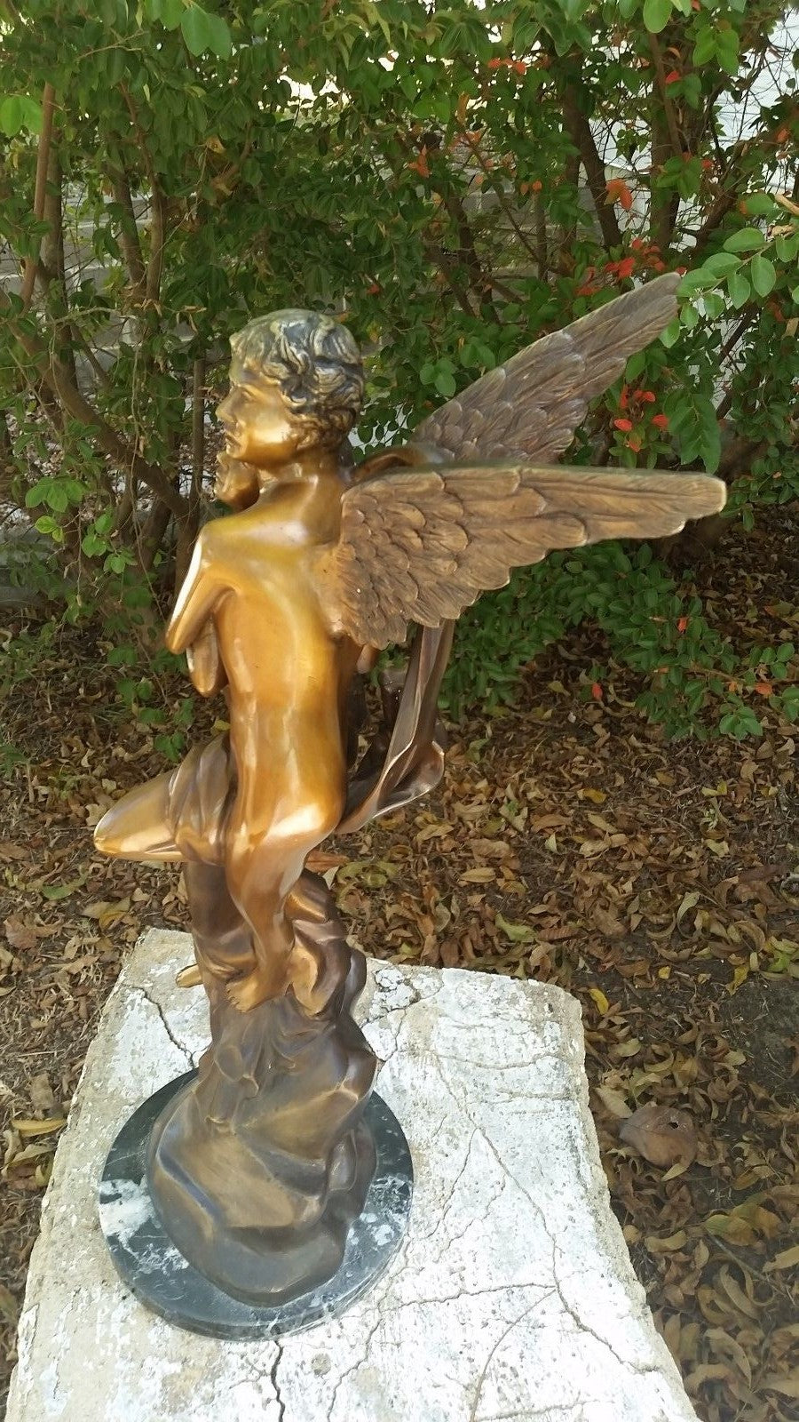 24" Bronze Statue of 2 Lovers or Psyche & Cupid w Marble Base 20 lbs Beautiful!