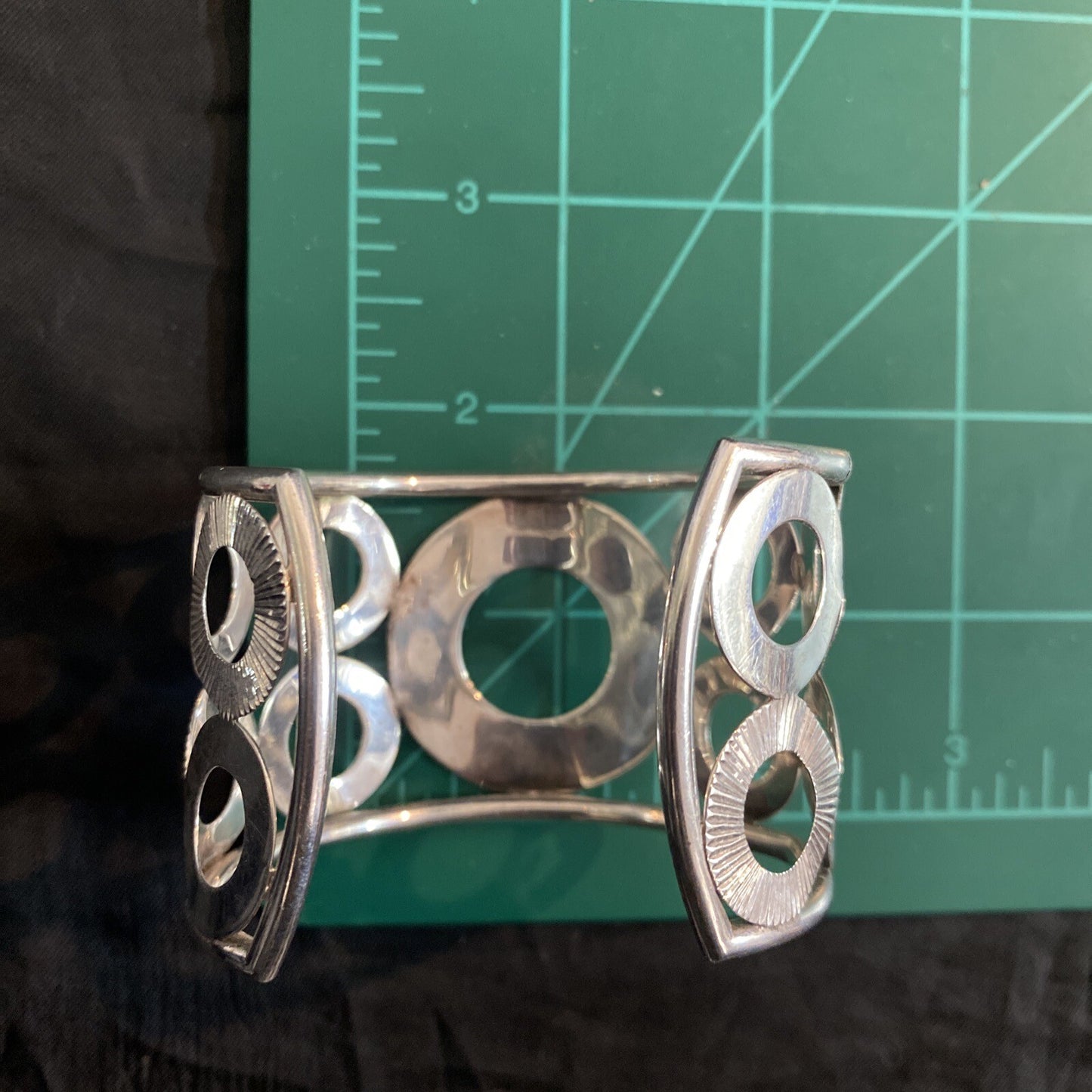 Sterling Circle Cut-Out Cuff Bracelet Marked Thailand 925 w designer logo