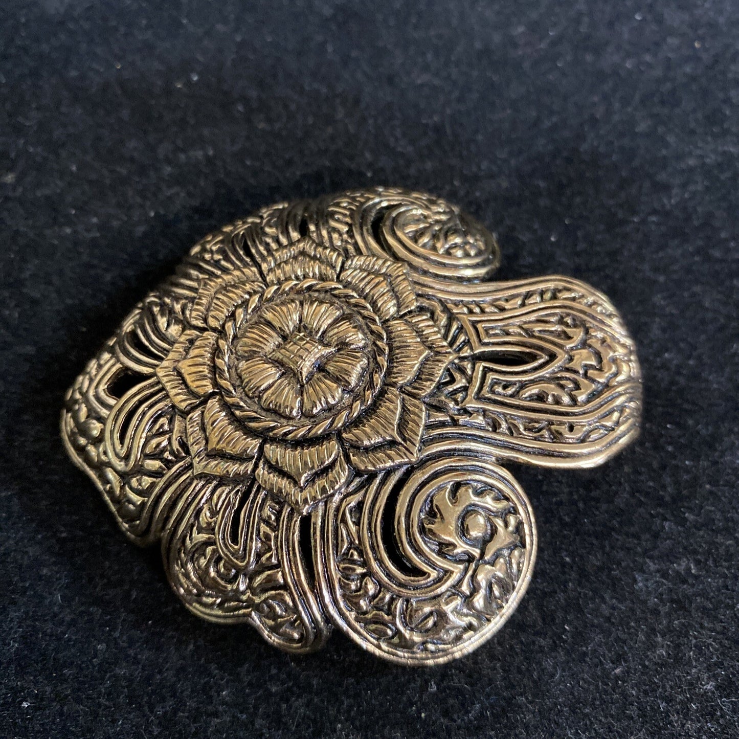 Signed BARSE Thailand Heart Shaped Bronze Pendant 2 3/4" Floral Filigree