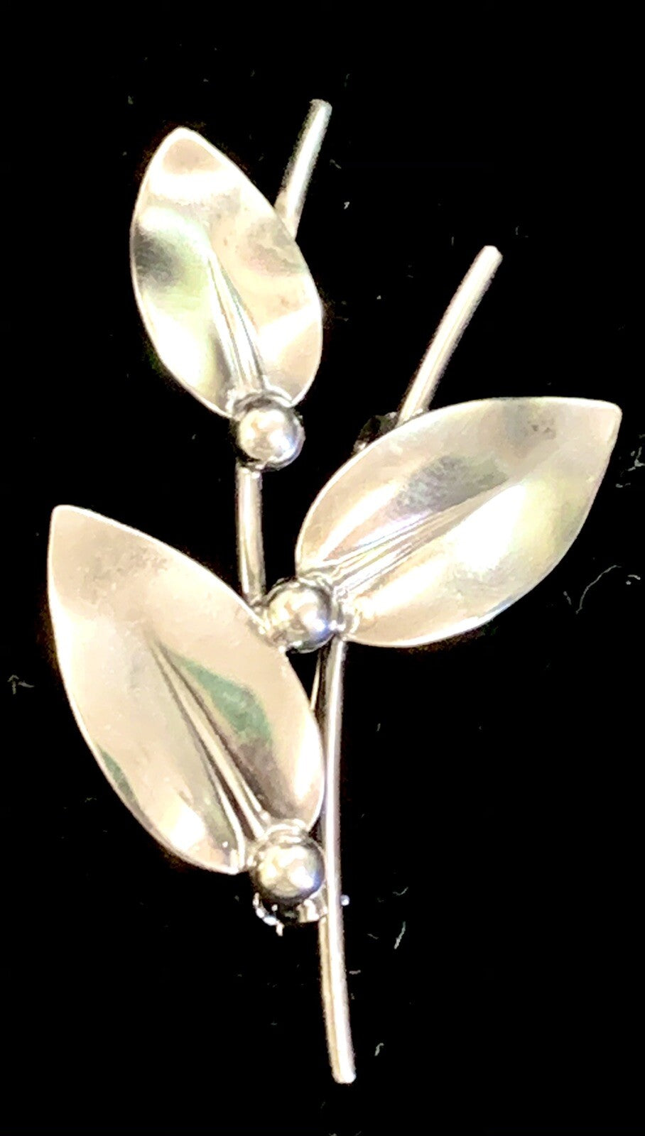 Vintage N E From Sterling 925 Denmark Three Leaf & Berries Brooch Pin