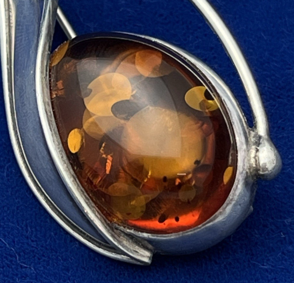 Vintage Polish Amber Sterling Silver (.925) Abstract Flower Brooch Pin 11.3g