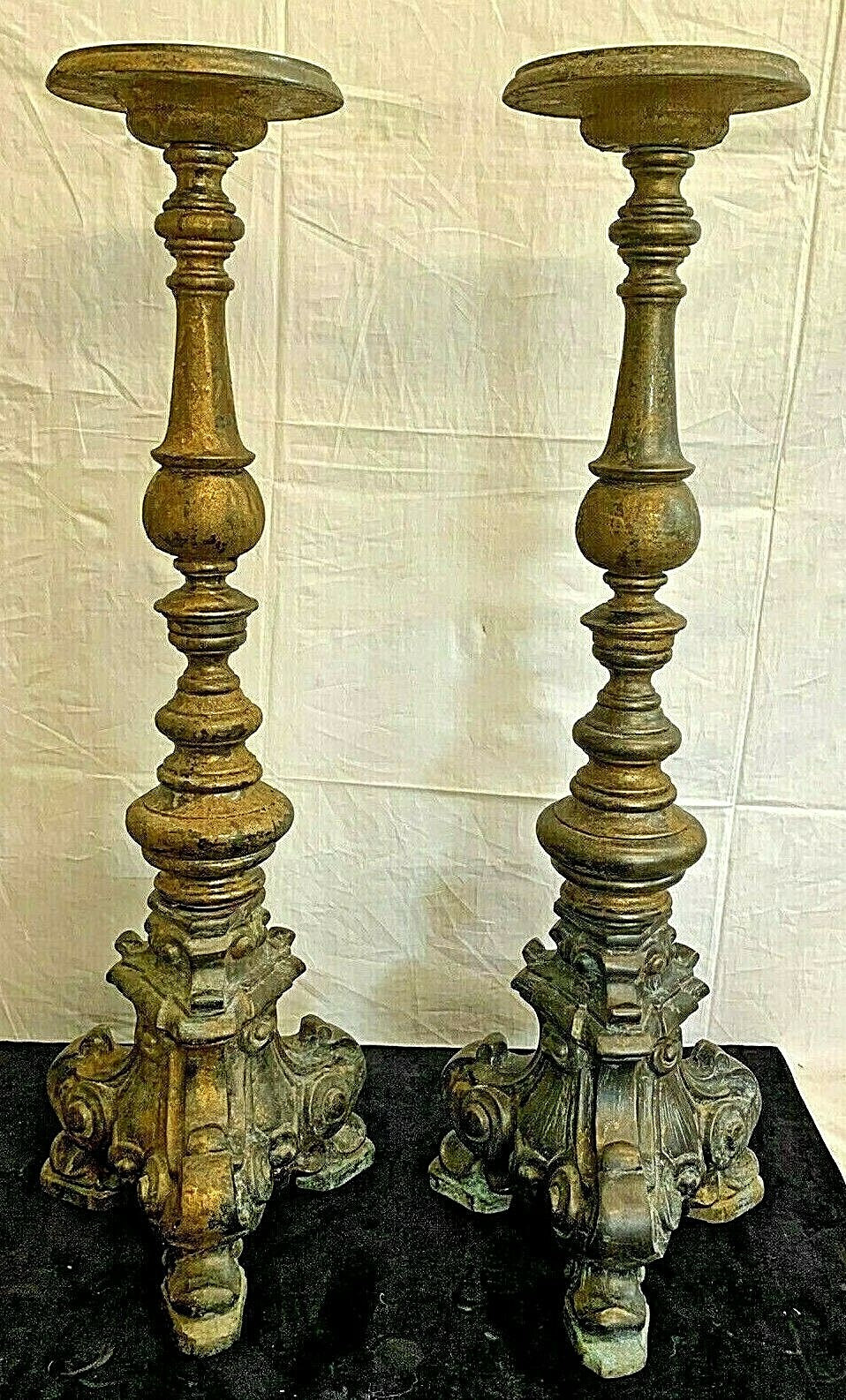 Vtg Brass Bronze Large H 26"Candlesticks Decorative Altar Sticks 12 lbs each