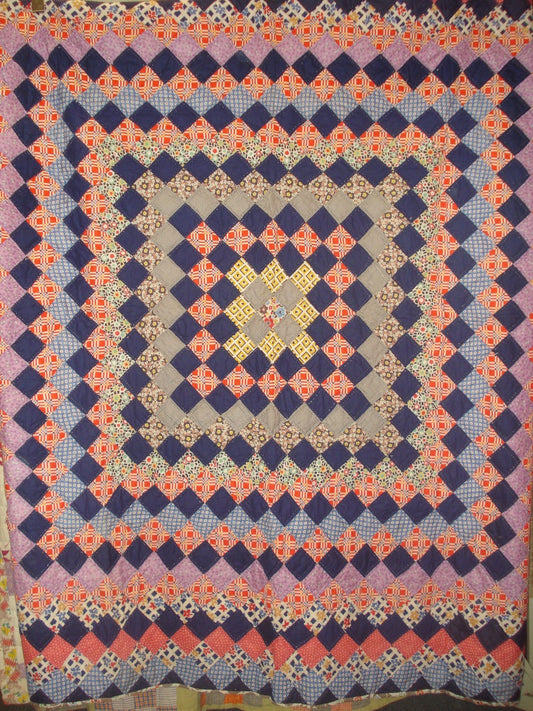 HANDSTITCHED PATCHWORK APPLIQUE DIAMOND PATTERN QUILT BEDSPREAD