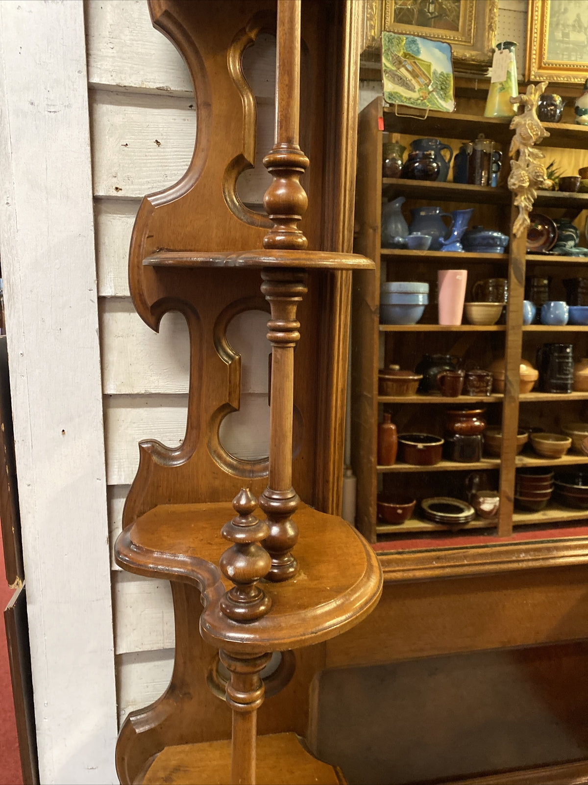 101" Tall Antique American Victorian Walnut Hall Tree Etagere w Mirror & Marble