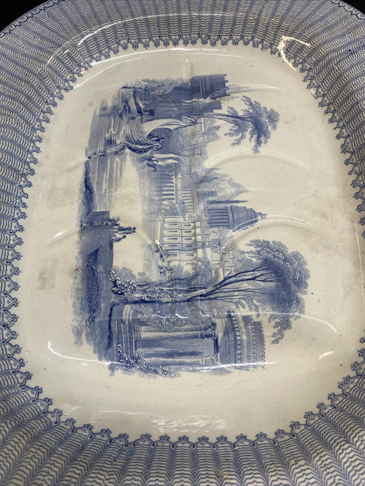 19.5" Blue White English Meat Platter W. K. Harvey 1845 Lindisfarne Castle KM11