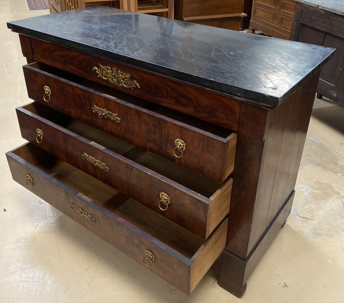 French Empire Ormolu Mounted Marble Top Commode Chest of Drawers Dresser 19th