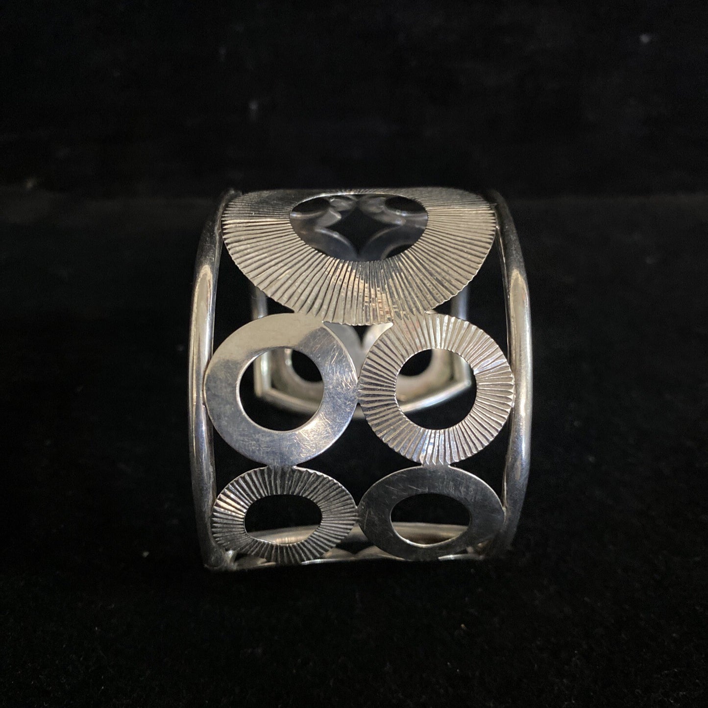 Sterling Circle Cut-Out Cuff Bracelet Marked Thailand 925 w designer logo