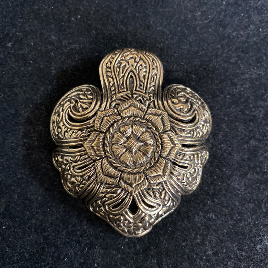 Signed BARSE Thailand Heart Shaped Bronze Pendant 2 3/4" Floral Filigree