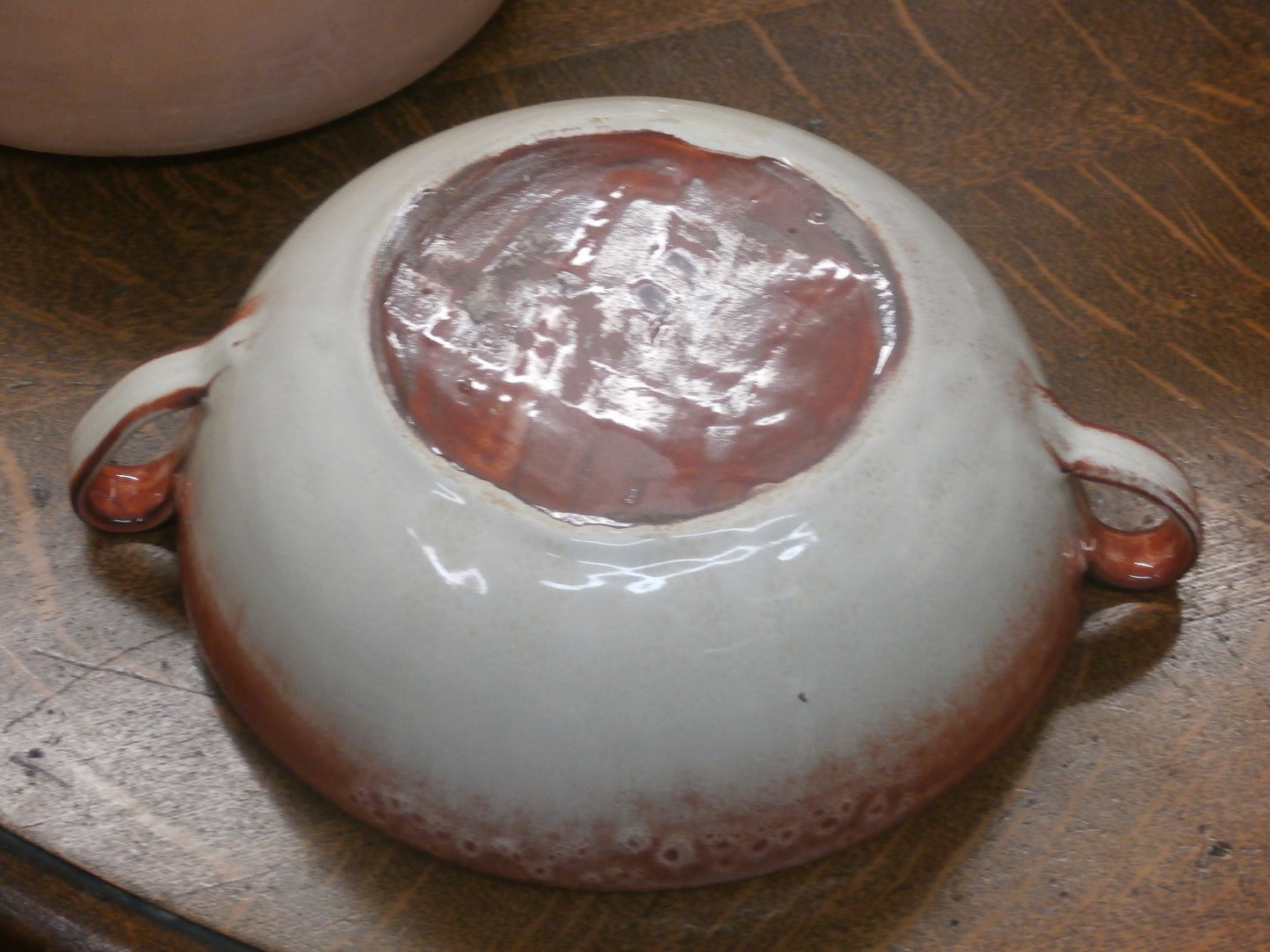 French Vallauris  terracotta 2 handled 12"  bowl handmade perfect centerpiece