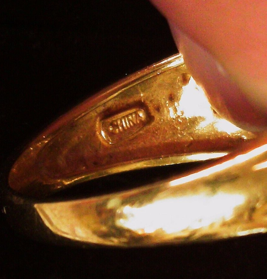 14k Yellow Gold Lab Created Sapphire and Diamond Ring MEDA  China SZ 6.75 7.48 g