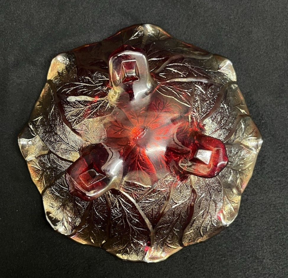 Vintage Imperial Glass OH Carnival Everglade Sunset Ruby 3-Toed Crimped Bowl 7"