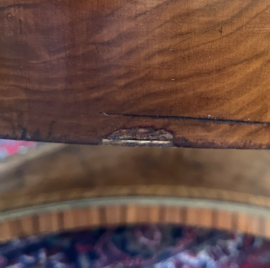 66" LARGE ROUND EMPIRE STYLE FIGURED BURL WALNUT CENTER ENTRYWAY TABLE