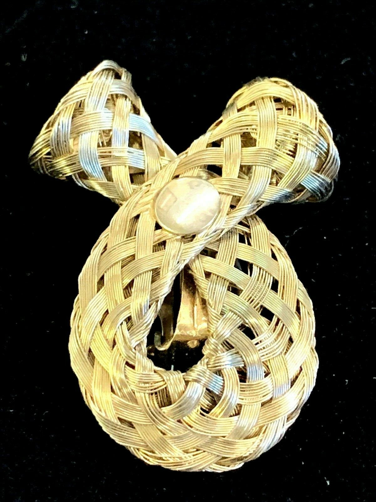 Basket Woven Gold Mesh  Clip on Vintage Earrings Swirl