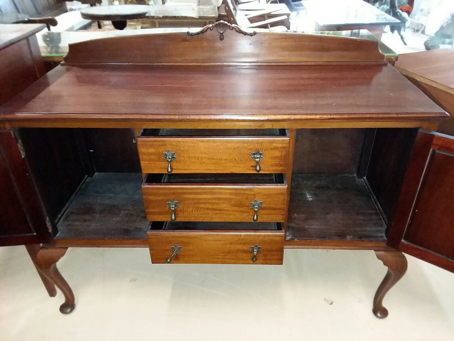 Antique English Queen Anne  Mahogany Sideboard 3 Drawers 2 Doors W 53.5" D 21"