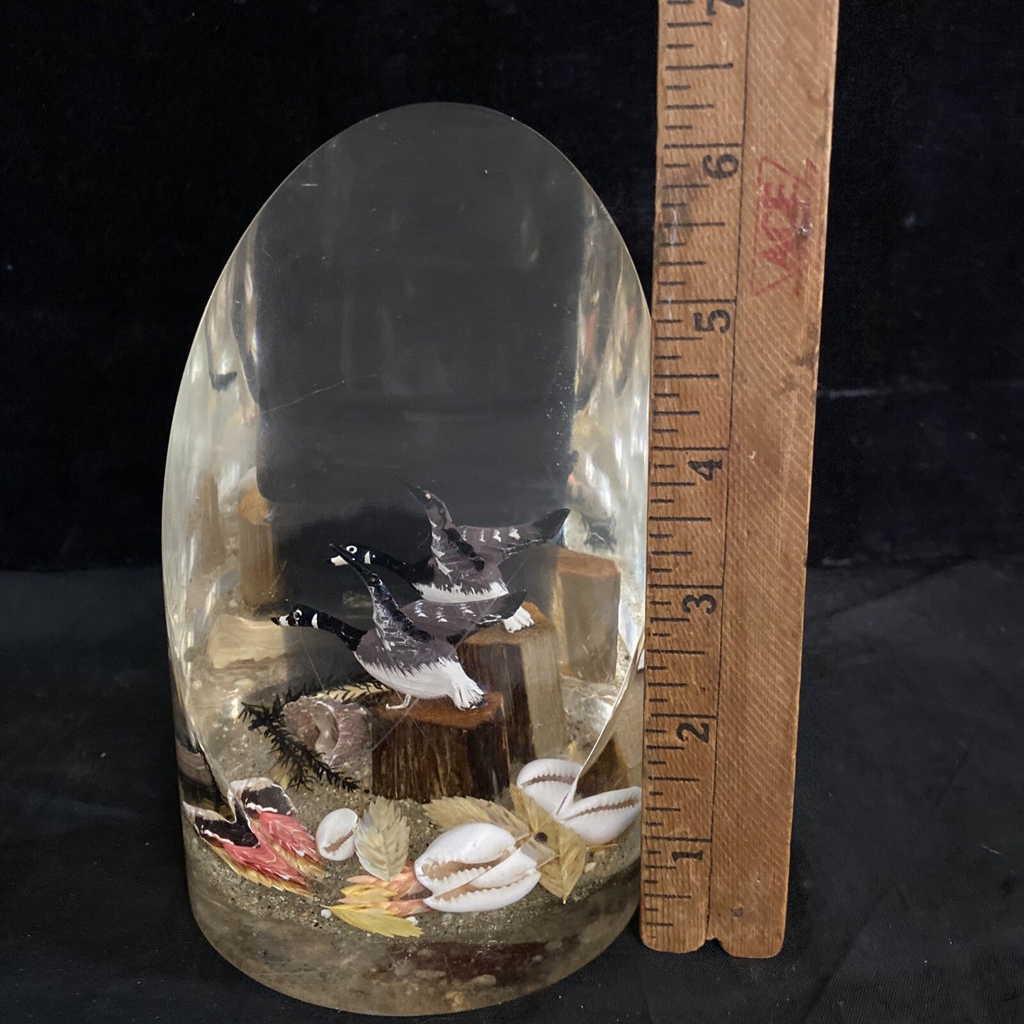 Lucite Acrylic Geese & Shell Paperweight 6.75"