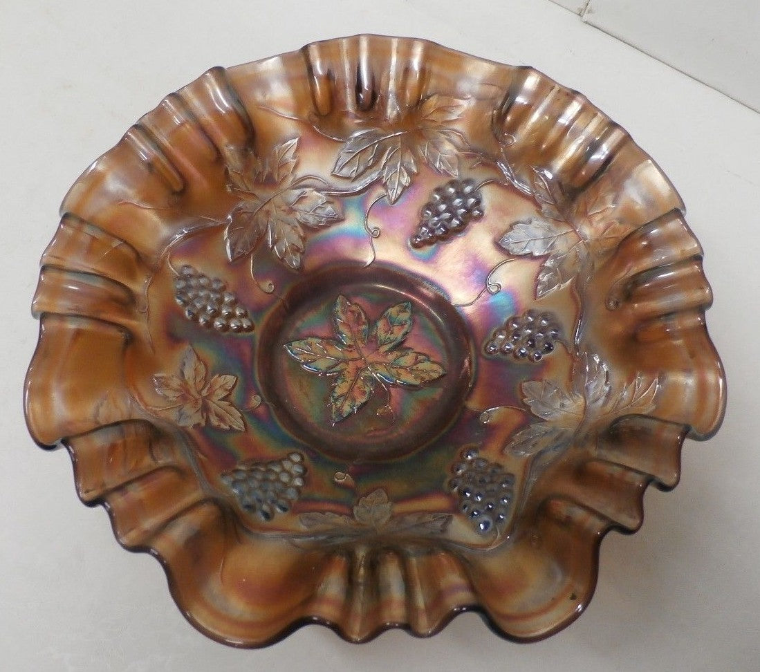 Fenton Amethyst 1907 "Vintage" Grape and Leaves Carnival Glass Bowl 8 1/2"