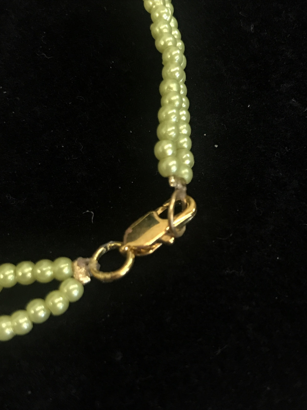 Vintage Genuine Green Freshwater Pearl Necklace with 3 Leaf Enamel Pendant