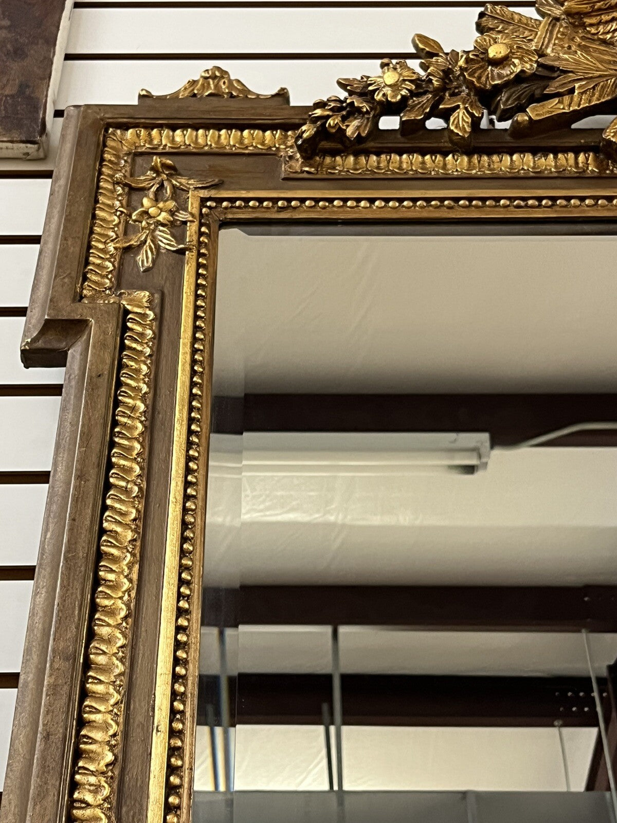 40" x 75" Tall Palladian Gilded Gold  Mirror w/ Bird Motif Crown