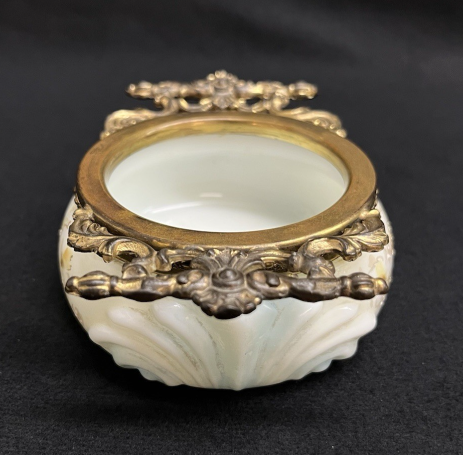 Signed C.F. Monroe Co. Wave Crest Hand Painted Opal Glass Open Pin/Trinket Dish