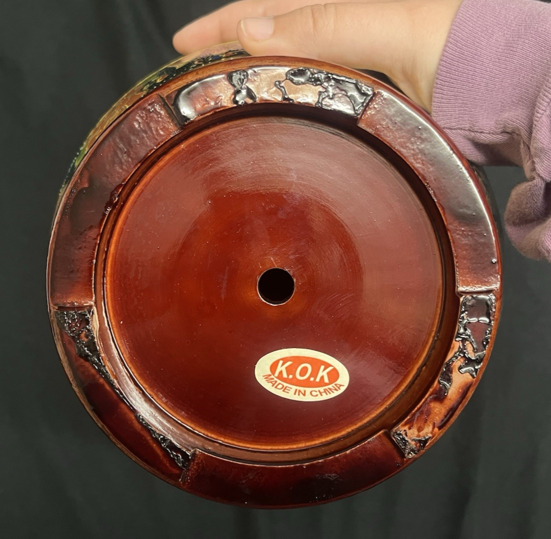 PB8 K.O.K Vintage Satsuma Hand Painted Moriage Geisha Scene Ceramic Egg w/ Base