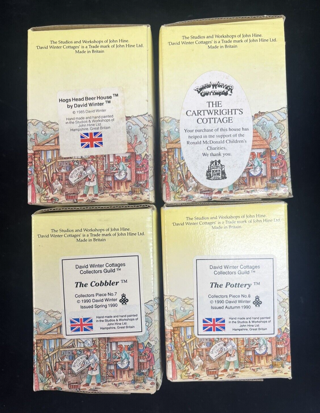 David Winter Cottages Lot Of 4: Cobbler, Hogs Head Beer, Pottery, Cartwrights