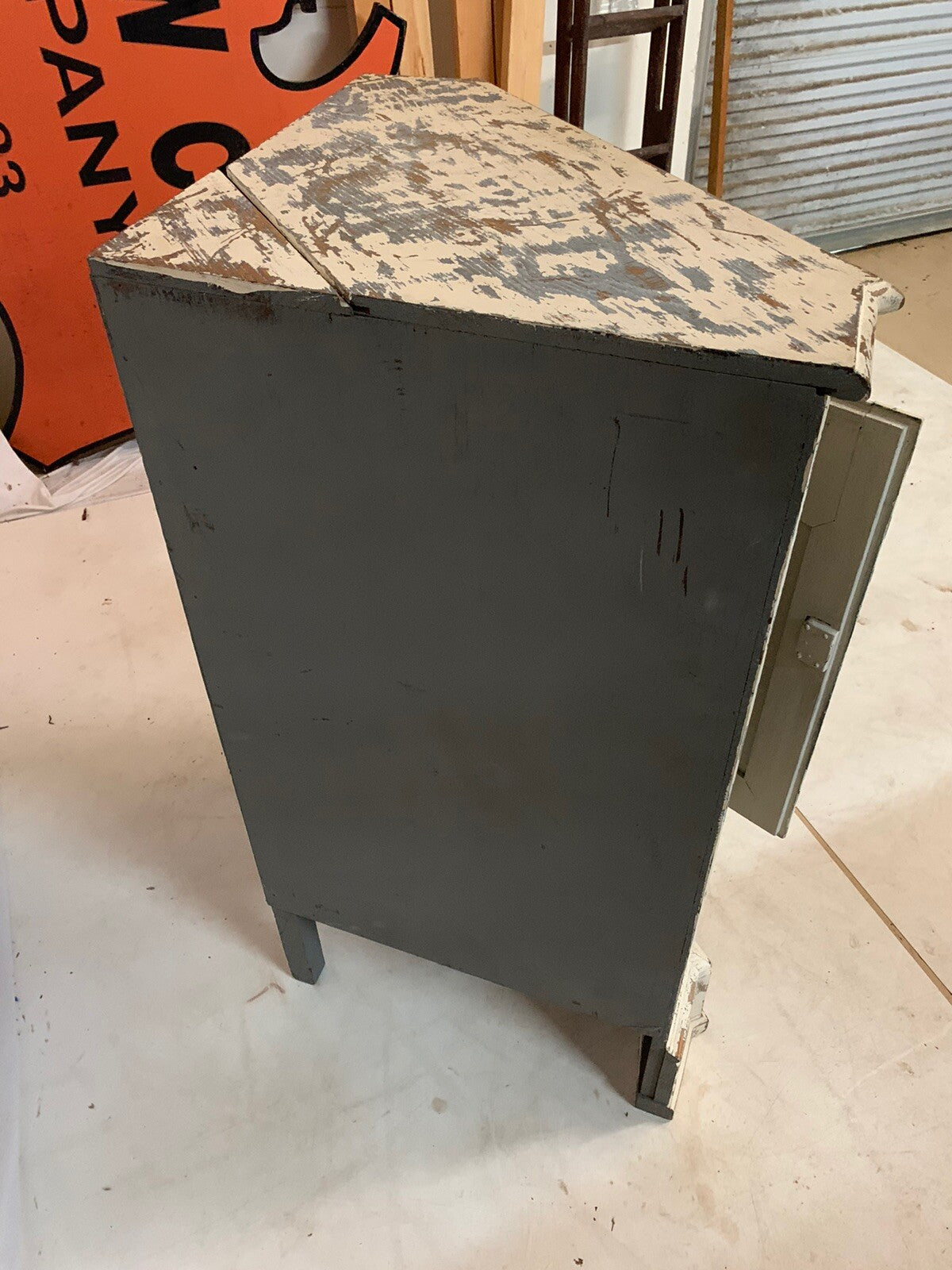 Antique French Provincial Painted Corner Cabinet Distressed Shabby Farmhouse