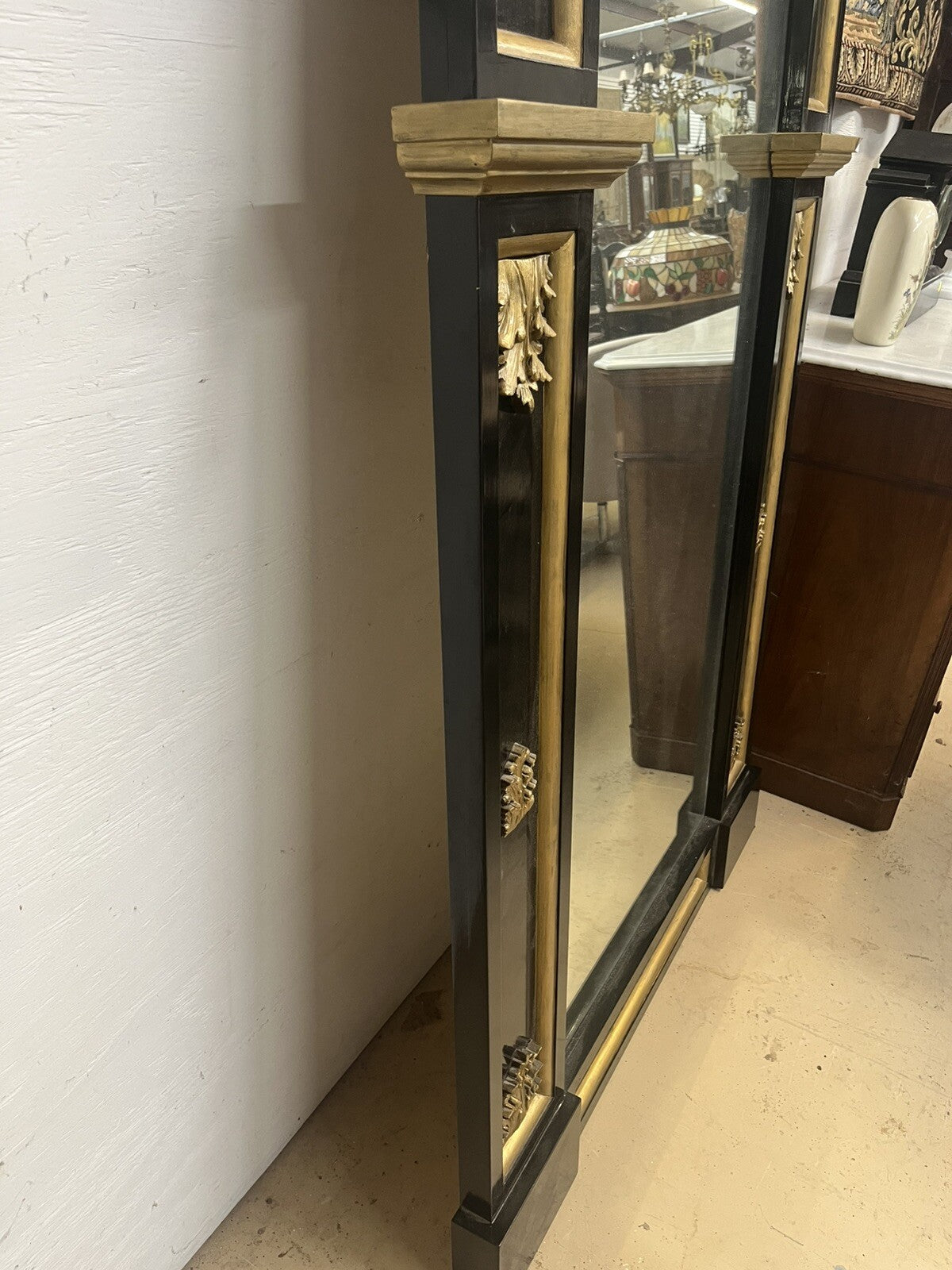 Tall Black & Gold Napoleon III Style Pier Mirror 79.5” Tall FS9