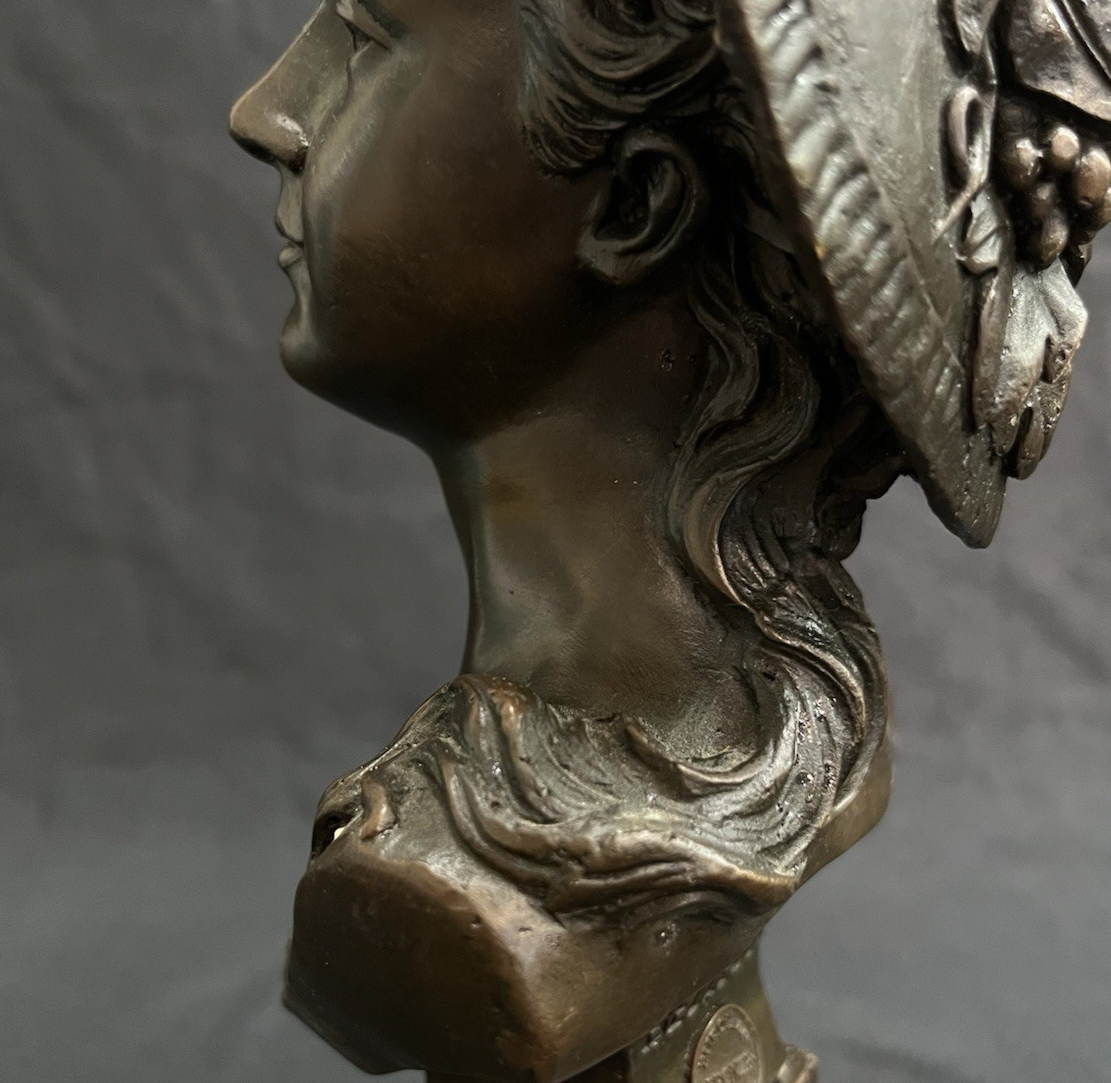 A. Carrier Belleuse European Bronze Bust on Marble Base Victorian Woman