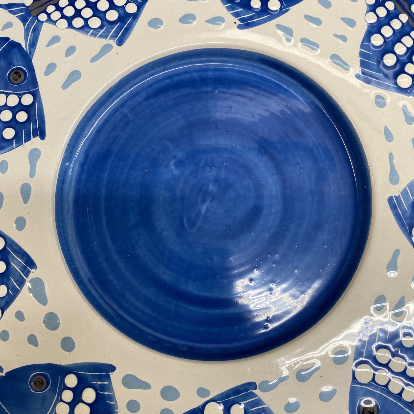 Val Demone Italy Blue & White Ceramic Fish Decorative Wall Platter KM7