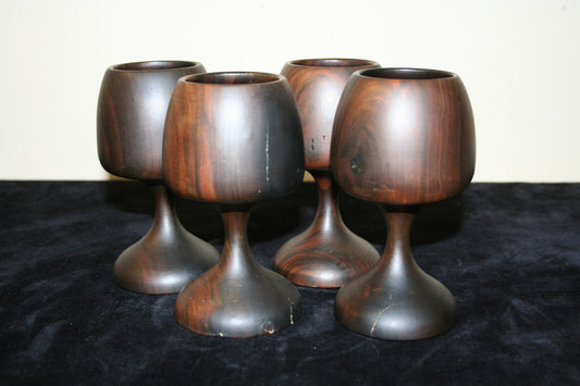 Vintage Handmade Carved Wood Goblets Chalice Shaped Lot of 4 Excellent H 6"