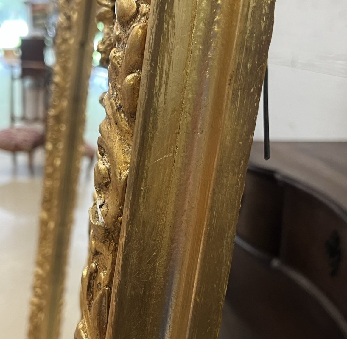 80.5" PAIR OF LARGE LOUIS XV GILT GOLD PARCLOSE CUSHION MIRRORS