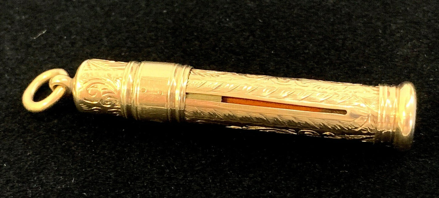 Antique 9 Kt Gold Pencil Holder w Pencil 1910's Edwardian w Bale for Necklace