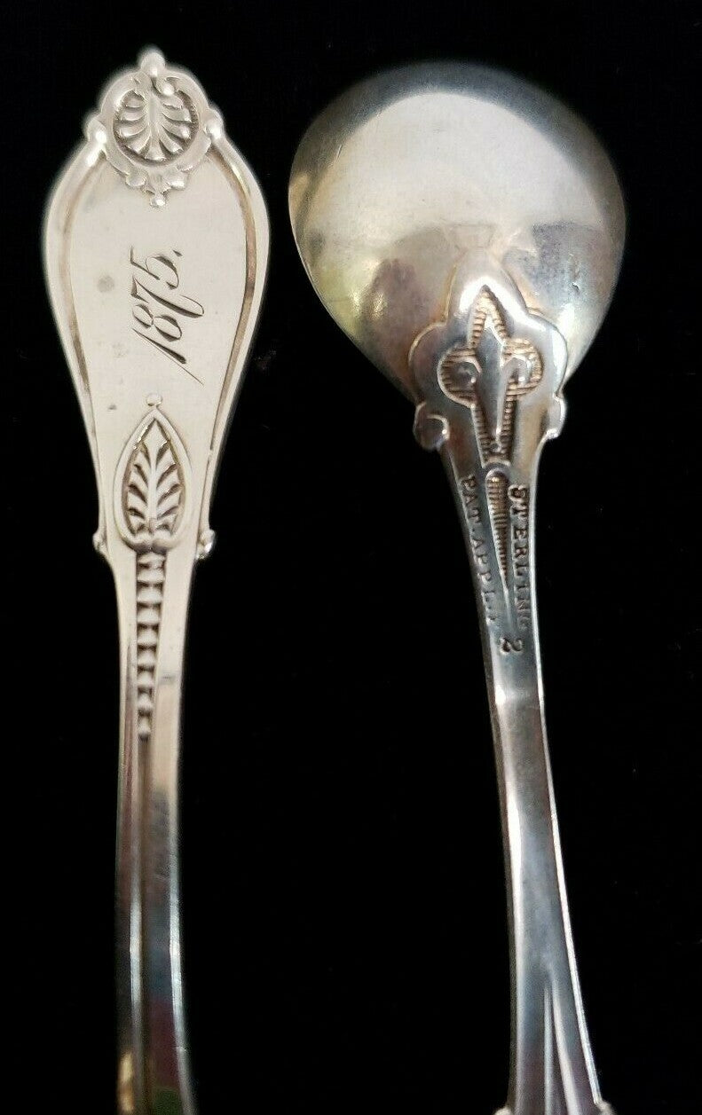 Armor by Whiting Pair Sterling Silver Salt Spoons Mono 1875 GW bowls