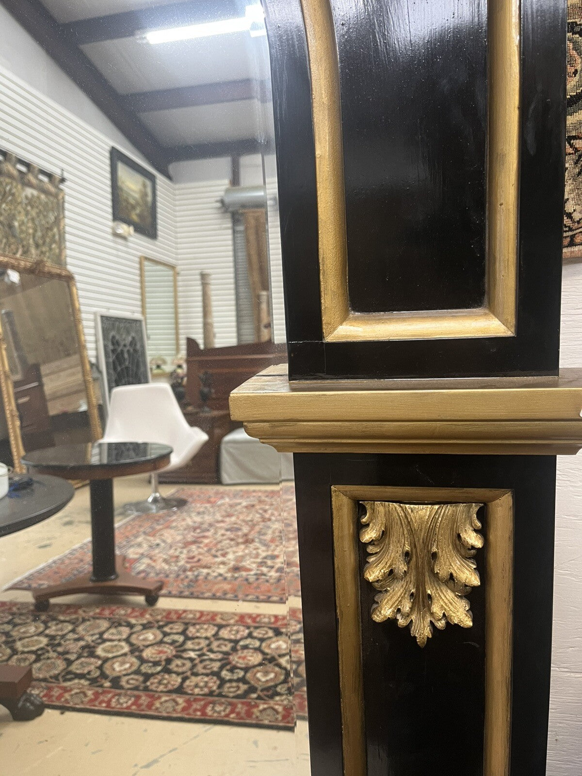 Tall Black & Gold Napoleon III Style Pier Mirror 79.5” Tall FS9