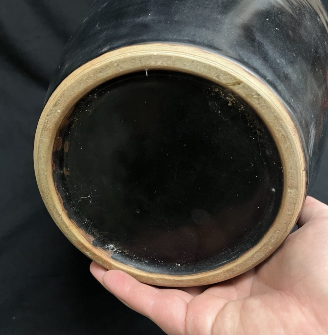 Midcentury Burmese Martaban Brown Drip Glaze Stoneware Vase 17"