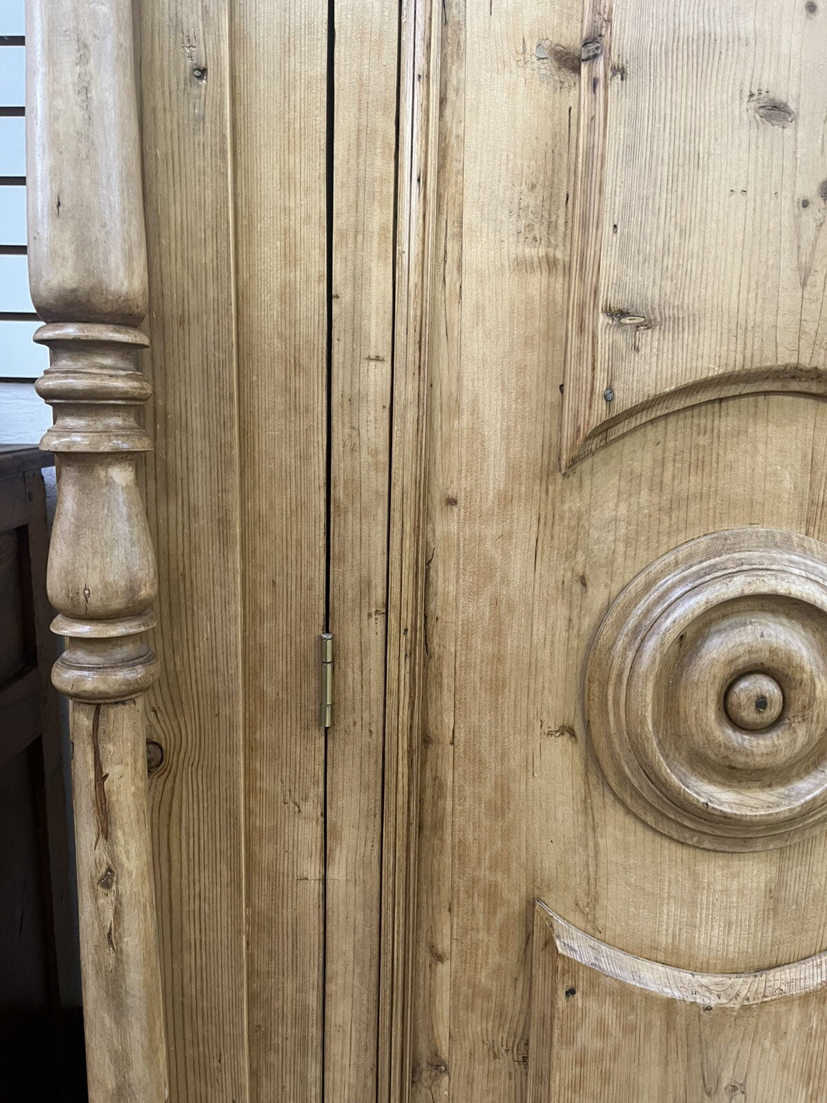 BLEACHED PINE CARVED PINE ARMOIRE CONVERTED BAR WINE LIQUOR CABINET 78" HIGH