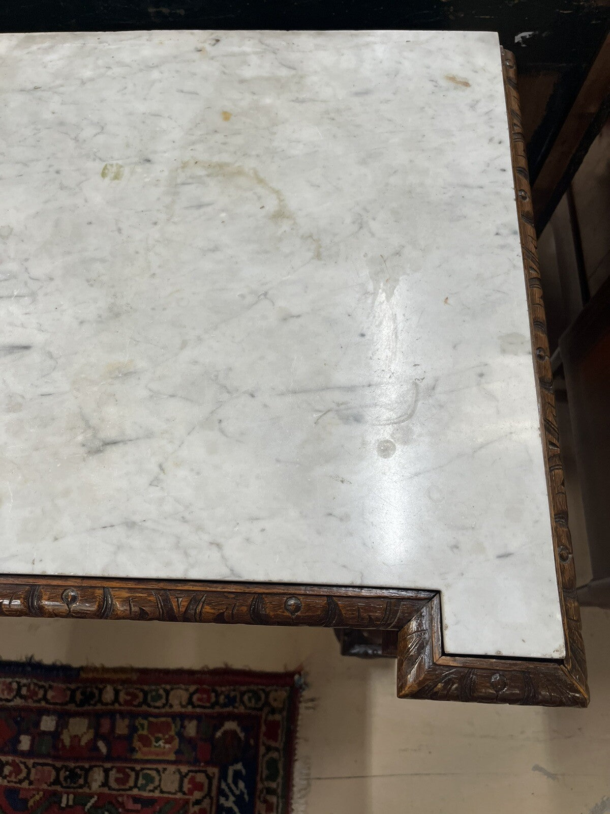 FRENCH RENAISSANCE REVIVAL MARBLE-TOP CARVED OAK COMMODE