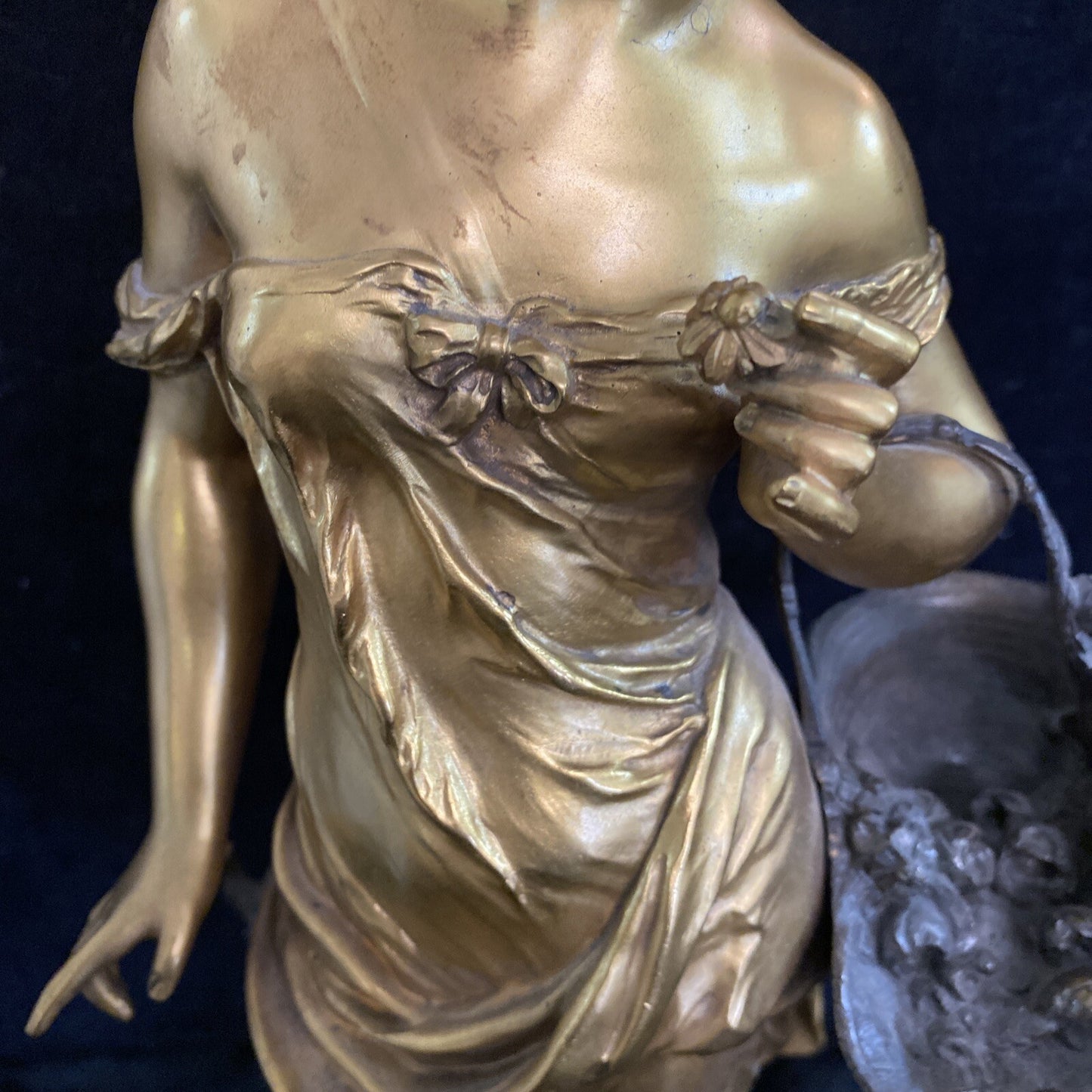 Rose De Mai Gilt Bronze Statue Rose of May Merchant Woman 20 1/4" MH
