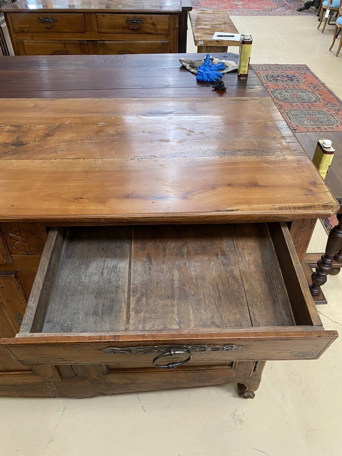 Antique French Farmhouse Louis XV Carved Cherry Chest Sideboard Commode 19C A6