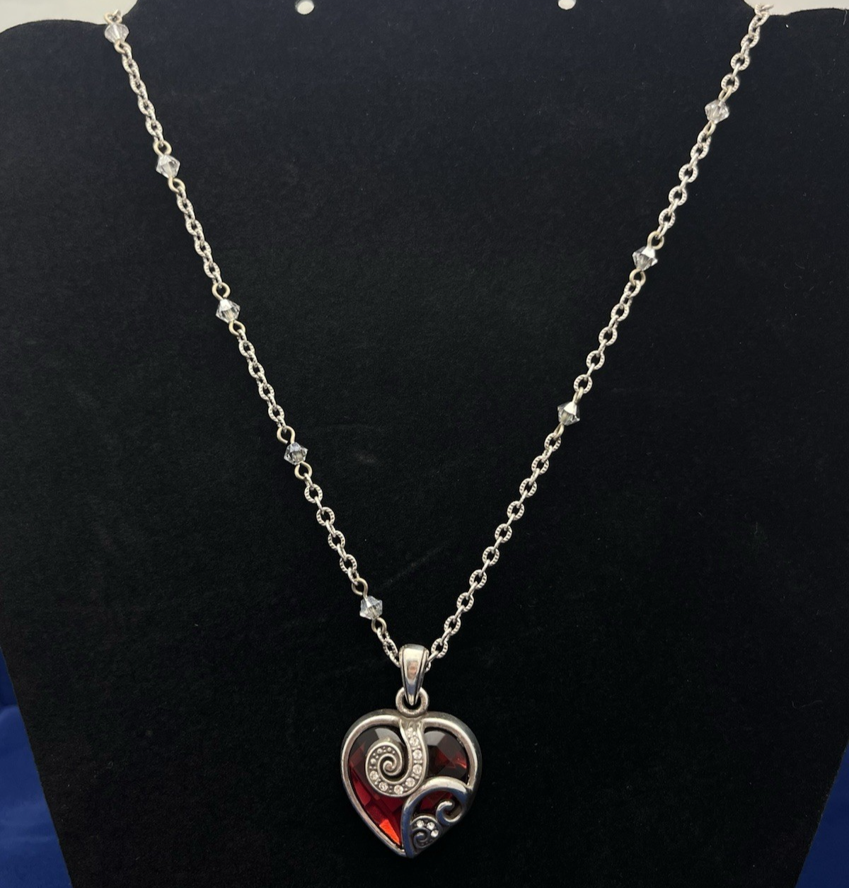 Brighton Retired Cupid's Love Silver Tone Red Heart Necklace 18.5"