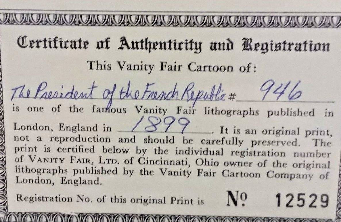Antique VANITY FAIR  PRINT The President of the French Republic 1899 by Cuth