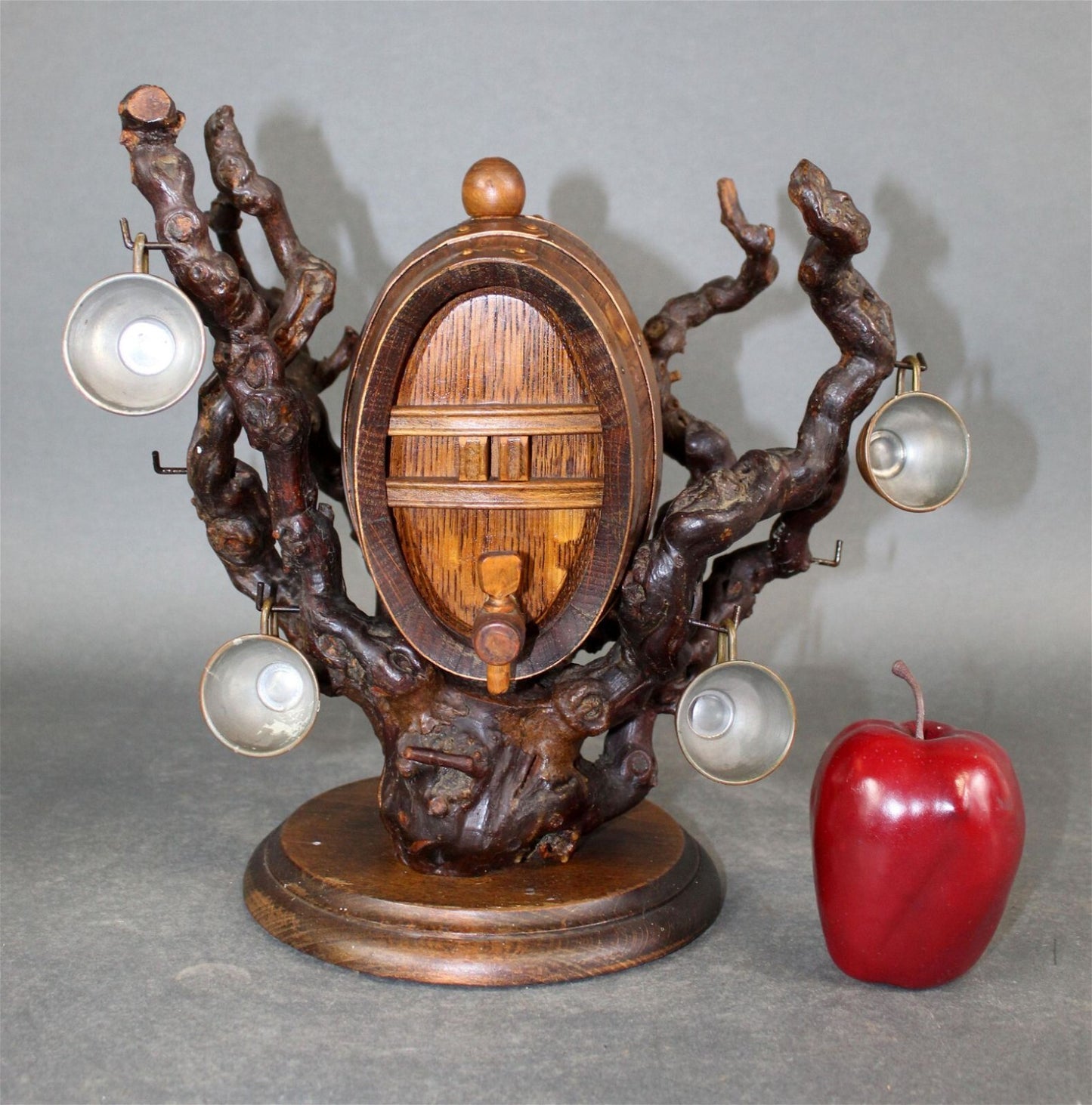 Antique Miniature Whiskey Barrel Live Root and Copper Cups Black Forrest